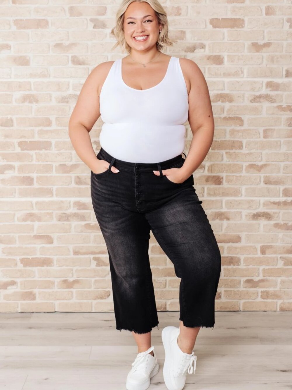 Ryan High Rise Button Fly Wide Leg Crop Jeans - Picture 2 of 9